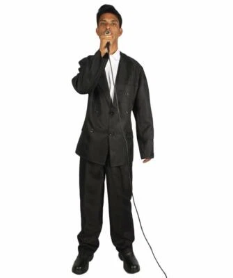Fantasia de cantor masculina adulta dos anos 70 | Fantasia cosplay preta HC-1432 - Imagem 1 de 4