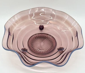 Fenton 10” Purple Amethyst Opalescent Ringed 3-Footed Bowl C. 1930s - Picture 1 of 6
