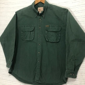 Woolrich Outdoor Shirt Button Up Long Sleeve Green Elbow Patch Mens XLarge - Picture 1 of 10
