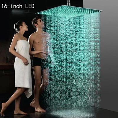 16inch LED Shower Head Wall/Ceiling Mount Rain Square Top Sprayer Brushed Nickel - Image 1 of 4
