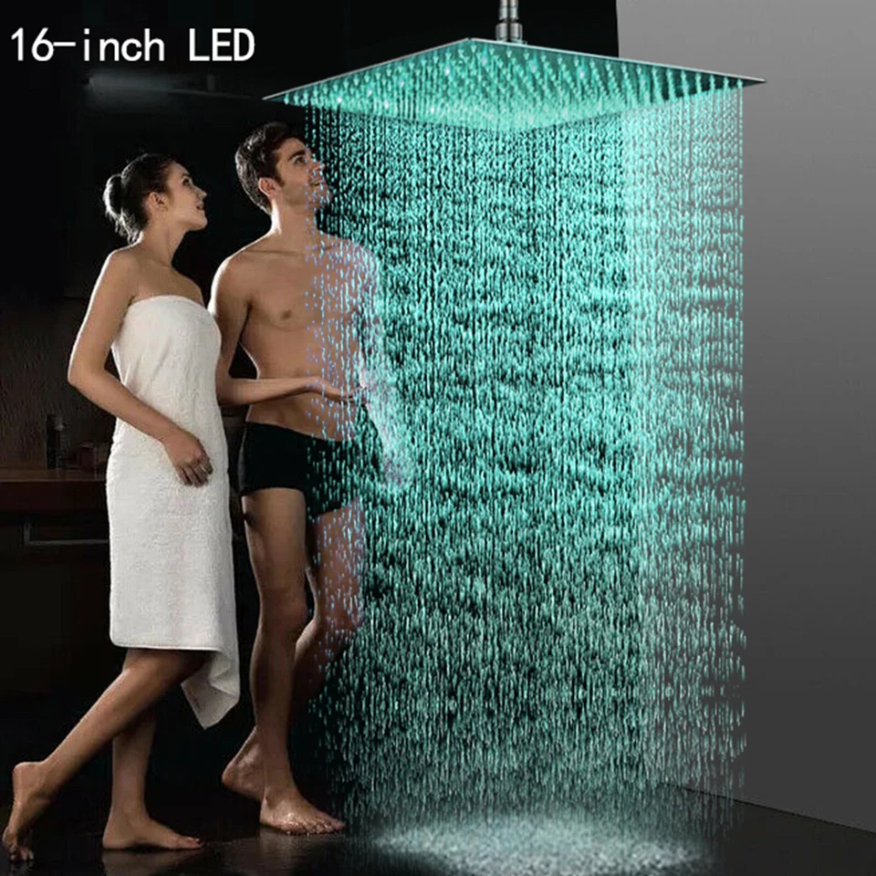 16inch LED Shower Head Wall/ceiling Mount Rain Square Top Sprayer Brushed Nickel