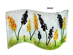Vidrio artístico de alféizar de ventana con guijarros fundido floral y Ladybugs ondulado dimensional texturizado - Imagen 1 de 8