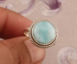 Anillos Larimar Natural-Anillo de Plata de Ley 925 Sólida-Anillo Larimar Piedras Preciosas. - Imagen 1 de 9