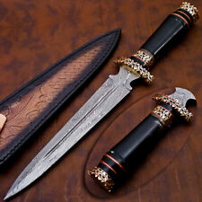 Custom made hand forged Damascus Steel Hunting Dagger Horn brass Handle |CKW-1