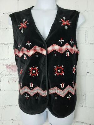 Stephanie K Black Velvet Christmas Holiday Embellished Vest Plus size 20W V-neck - Image 1 of 4