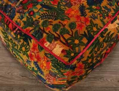 Yellow Frida Kahlo Printed Velvet Square Ottoman Cover Throw Big Ottoman Cover - Image 1 of 4