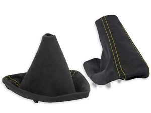 FOR BMW E90 GEAR SHIFT BOOT + HANDBRAKE GAITER COVER ALCANTARA STITCH YELLOW - Picture 1 of 5