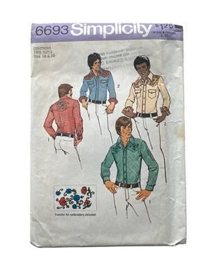 CUT Simplicity 6693 Boys Western Shirt Pattern Size 18 20 Embroidery Vintage - Image 1 of 4