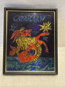 Unique Handmade Stain Glass Capricorn Art Unsigned Framed - Picture 1 of 13