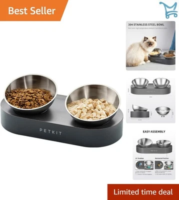 Tazón de comida elevado de acero inoxidable para gatos antideslizante inclinado sin derrames plato elevado para mascotas Foto 1 de 4