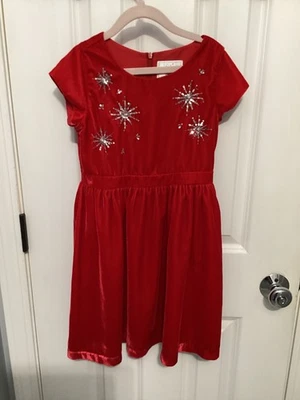 Vestido de manga corta de terciopelo forrado rojo GYMBOREE para niña 6 con lentejuelas plateadas de copo de nieve Foto 1 de 4