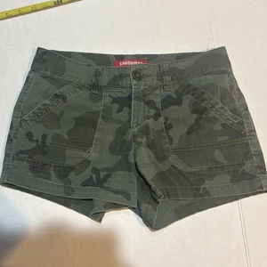 Y2K Camo Union Bay Low Rise Mini Short Shorts 2000s VTG Size 1 Jrs Flap Pockets - Picture 1 of 7