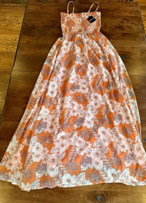 Charlotte Russe Maxi Sun Dress Women's Sz Medium Orange Floral Summer Casual NEW - Image 1 of 4