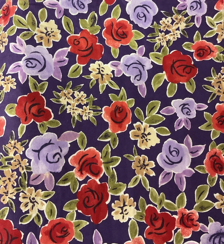 4 & 1/4 Yards Purple Flowered  Flannel 100% Cotton - Image 1 of 1