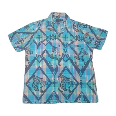 Camisa Polo Ralph Lauren Para Hombres L Estampado Azteca Botones Peces Tribal Campamento  Foto 1 de 4