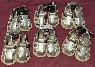 Lote de 6 pares de zapatos Carter’s Baby Girl plateados gladiador sandalias 3-6 meses Foto 1 de 4