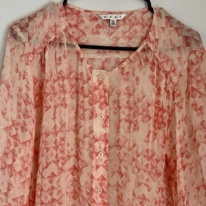 Cabi Emerson Women's Med Silk Button Down Abstract Blouse Top Tunic - Picture 1 of 9