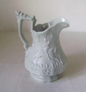 Antica brocca in gres William Ridgway "Jousting Knights": anni 1840: altezza 15 cm. - Foto 1 di 10