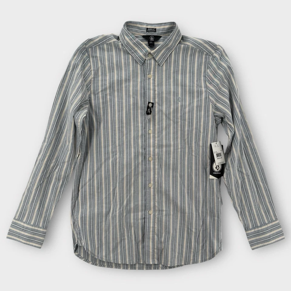 Volcom Button Down Shirt Mens Medium Modern Fit Striped Long Sleeve Blue NWT - Image 1 of 4