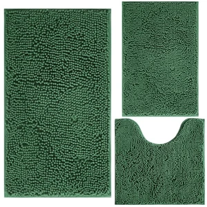 Alfombra de baño verde chenilla 3 piezas extra suave y absorbente peluda alfombra de baño se... - Imagen 1 de 9