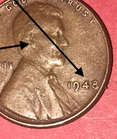 Error 1948 Lincoln wheat penny die chip under 4- die crack Below Era Cover