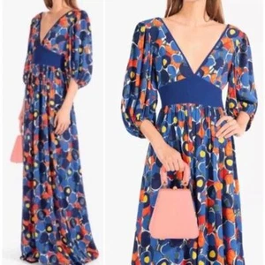 STAUD Affogato Maxi Dress V-Neck Balloon Sleeve Fruit Print Belted, Size 4 - Picture 1 of 16