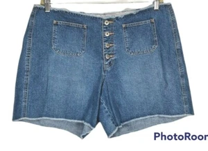 VENEZIA JEANS Blue Denim Button Up Short Jean Raw Hem Women Size 18 - Picture 1 of 4