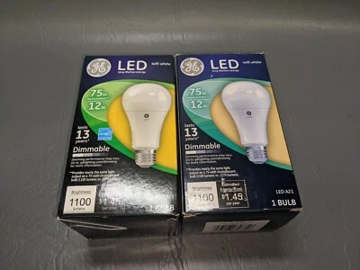 TWO GE LED SOFT WHITE DIMMABLE LIGHT BULB, 75 WATT / 12 WATT, ALL PURPOSE (141) - Image 1 of 4