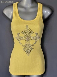 New VOCAL Womens CRYSTAL EMBELLISHED YELLOW CROSS TANK TOP SHIRT S M L XL USA - Bild 1 von 4