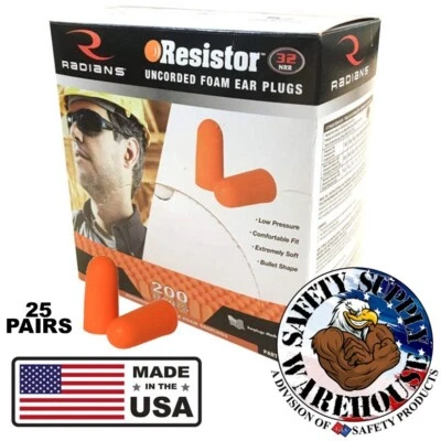 Radians FP70 电阻泡沫耳塞 无有线 NRR32 25 对/袋 — 第 1/4 张图片