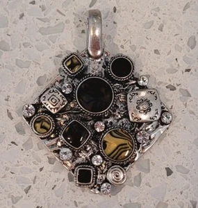 Premier Designs Pendant Multi Stone With Crystal & Enamel, Sz 2-3/4" × 2-3/4" - Picture 1 of 3
