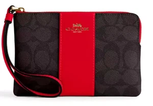 Corner Zip Wristlet CW854 Signature Canvas Brown/ Red Leather Stripe NEW❤️NWT🎁 - Picture 1 of 6