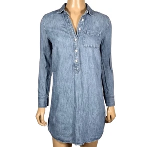 J. Crew Chambray Linen Blend Tunic Long Sleeve Shirt Dress Blue 0 NWT - Picture 1 of 10