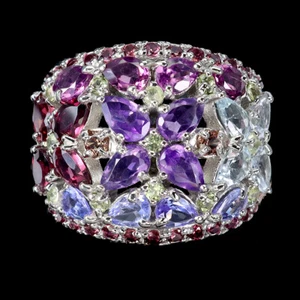 925 Sterlingsilber Ring Birne Amethyst Peridot Saphir Natur Edelstein Schmuck - Bild 1 von 14