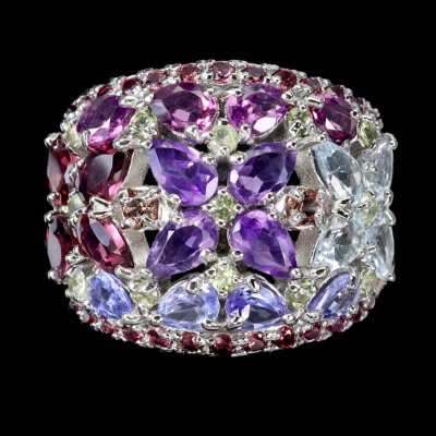 925 Sterlingsilber Ring Birne Amethyst Peridot Saphir Natur Edelstein Schmuck - Bild 1 von 4