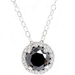 1.12Ct Black Heat Treated Round Diamond Solitaire Pave Halo Pendant White Gold - Picture 1 of 4