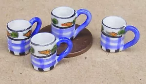 4 Blau Kariert Muster Keramik Becher Tumdee 1:12 Skala Puppenhaus Miniatur W289 - Bild 1 von 2