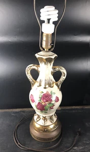 Vintage Victorian Art Deco Lamp Cream w/ Roses Gold Trim Brass Base 18” - Picture 1 of 8