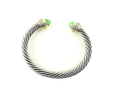 DAVID YURMAN  18K YELLOW GOLD & STERLING SILVER  6MM CUFF WITH DYED GREEN QUARTZ - Image 1 of 4