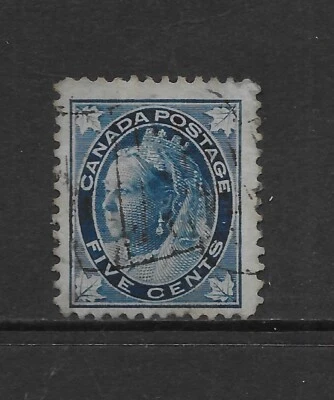 CANADA SCOTT 70 USED F/VF - 1897 5c DK BLUE/BLUISH ISSUE - QUEEN VICTORIA - Image 1 of 2