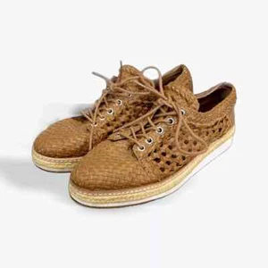 Wittner Women's retro design tan faux Leather braided lace up loafers 36/5.5/3 - Picture 1 of 12