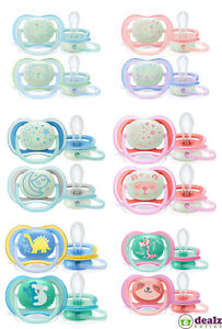 2x Philips Avent Ultra Air Night Baby Orthodontic Soother Dummy Nipple Pacifier