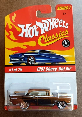 2005 Hot Wheels 1957 CHEVY  BEL AIR Gold #1/25 Classics Series 1 White Line 5 SP - Image 1 of 4