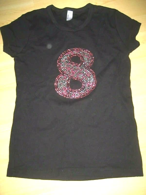 Nova Camiseta de Malha M L 12 Preta S/S Rosa Prata 8 Strass Bling 8º Aniversário - Imagem 1 de 4