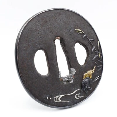 Tsuba Turtle Waterside Japanese Antique Sword Fitting Samurai Katana Wakizashi - Image 1 of 4