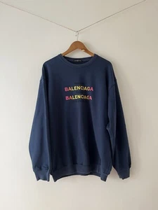 Balenciaga Mens Sweatshirt Navy Size M Medium Logo Designer Casual (27) - Picture 1 of 11