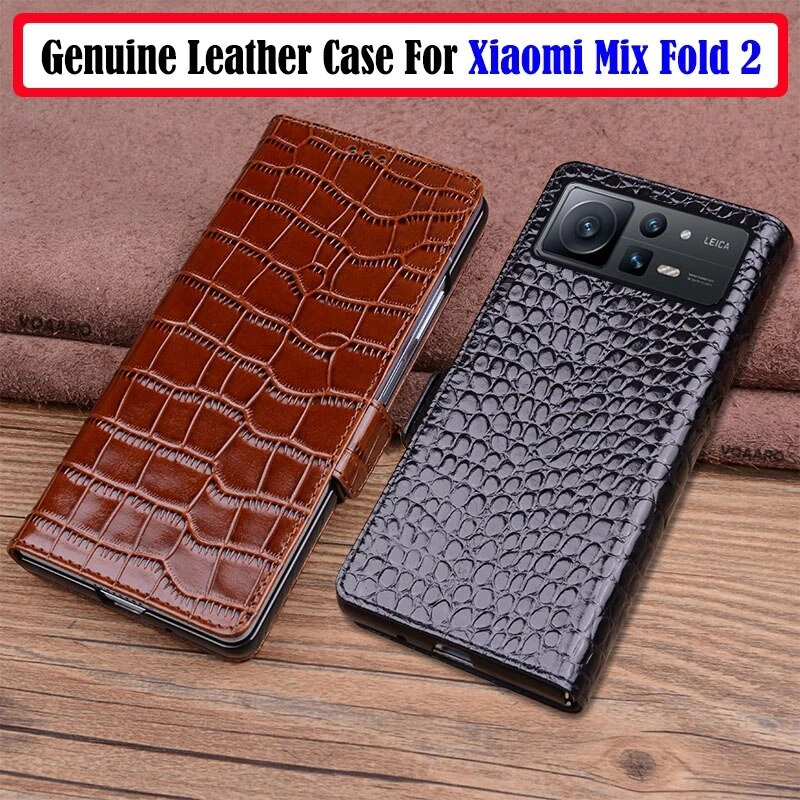 Genuine Leather Flip Case for Xiaomi Mix Fold 2 Crocodile Grids Texture Cover - Image 1 of 4