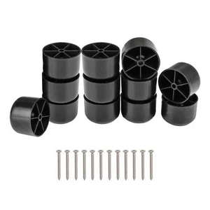 Plastic Round Furniture Legs DIY Sofa Couch Chair Feet 50x35mm Set of 12 Black - Picture 1 of 5