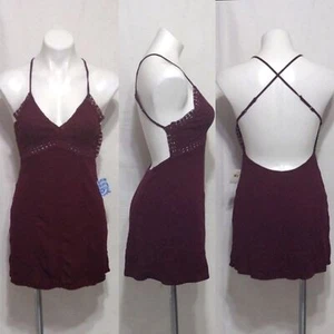 NWT Free People Burgundy Sweet Talker Lace Crochet Trim Open Back Slip Dress S - Picture 1 of 16