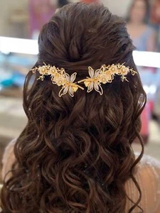 Gold Dragonfly Wedding Hair Clip Flower Barrettes Bridal Hair Accessories 2 Pack - Picture 1 of 7